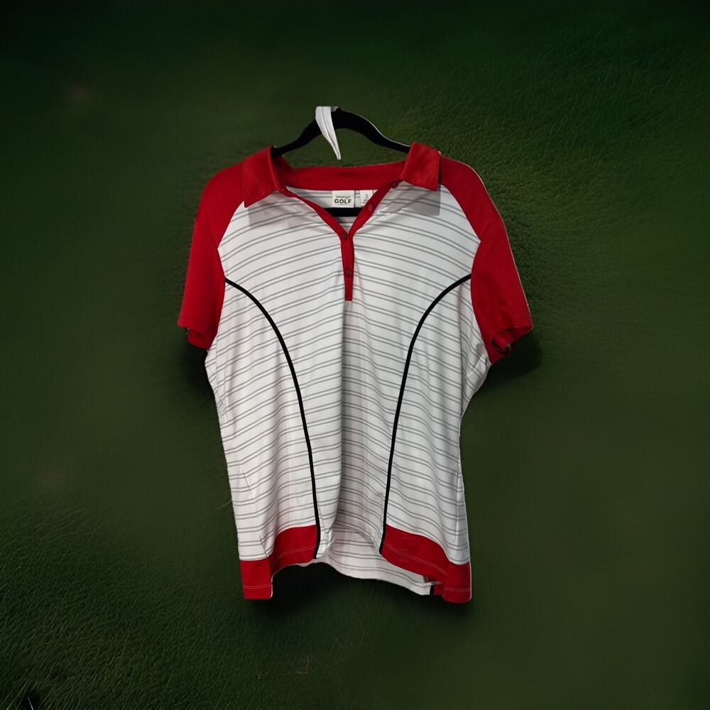 Chico's Zenergy Polo Top Golf Pickleball UPF 50 White Gray Stripe 3 XL
